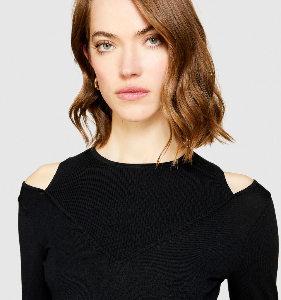 Sweater with porthole - women's crew neck sweaters - Black | Sisley image number 5